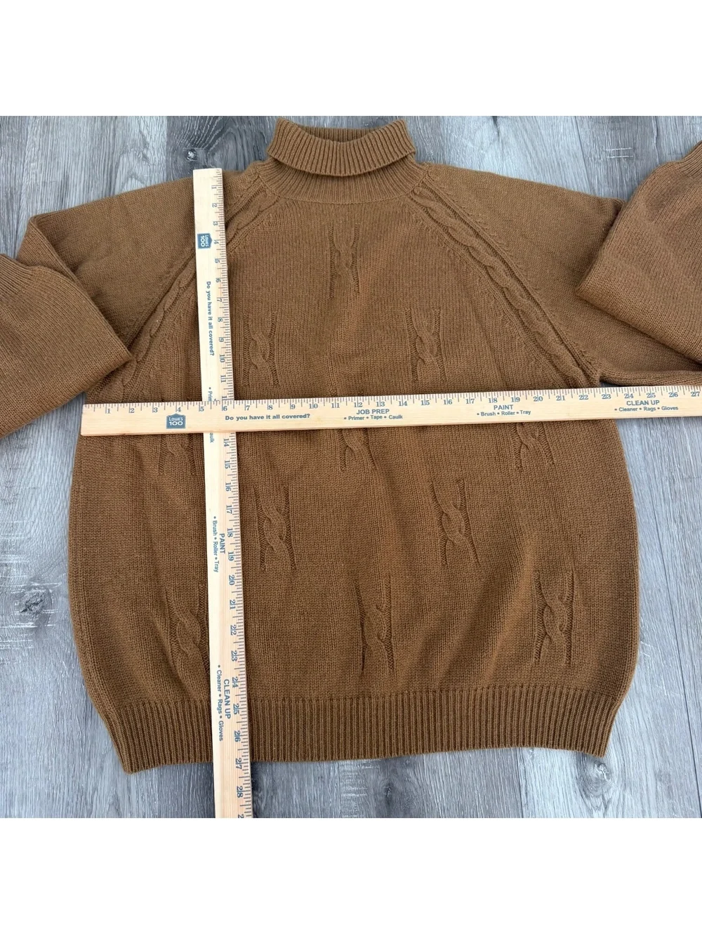 GUCCI Men’s Vintage 1980s Size 56 Tan Cable Knit Camel Hair Turtleneck Sweater